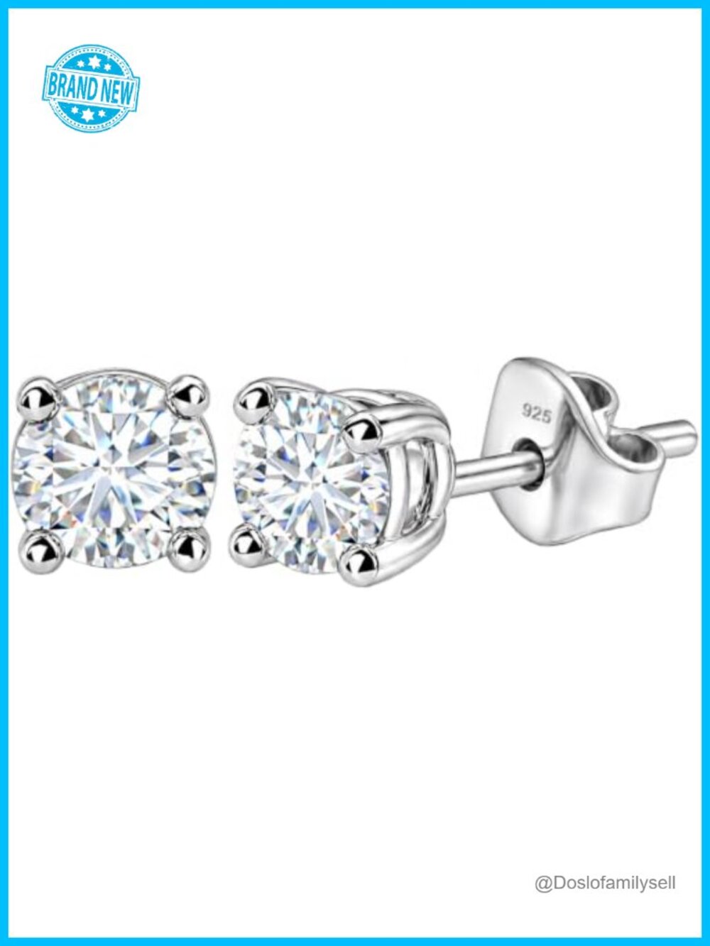 Lab Grown Diamond Stud Earrings 925 Sterling Silver Platinum Plated